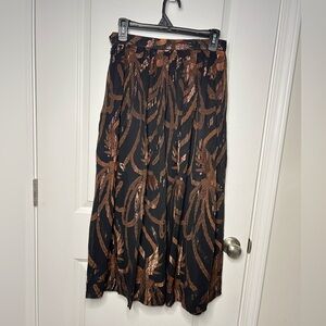 Vtg Evan Picone Metallic Sheer Midi Skirt Sz 8 Black Gold Bronze Floral Pockets